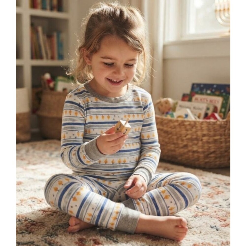 Burt's Bees Baby Hanukkah Pajamas Set 4T Blue White Stripe Holiday PJs